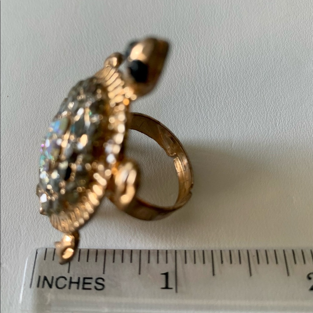 Turtle Ring Grey Crystals Adjustable - image 5